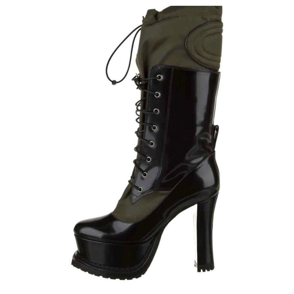 Moschino Leather Color Block Stylish Black and Olive Platform Women's Boots 36